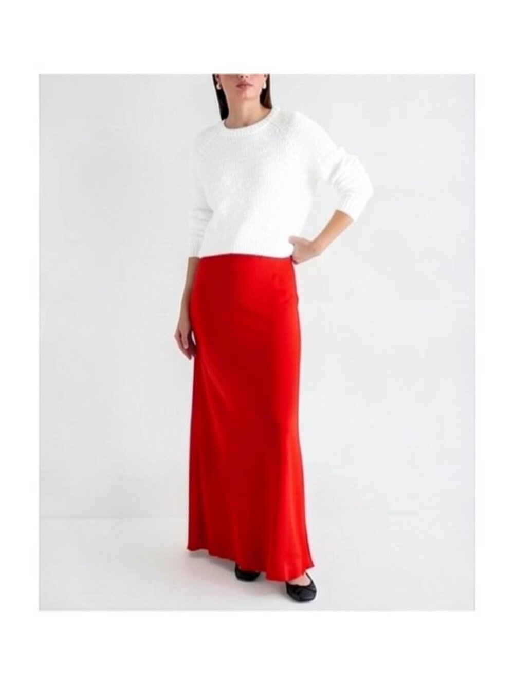 NWT Express Red Satin High Waisted Maxi Skirt Women's XL Elegant